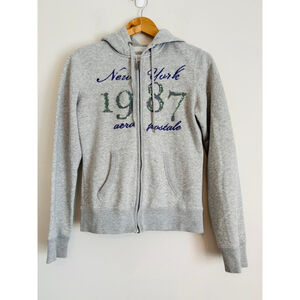Aeropostale Full Zip Hoodie Y2K Style Gray Medium
